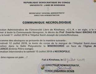 OBSEQUES du Professeur BIKOKO DE L'ULK